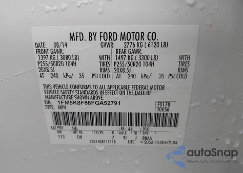 2015 Ford Explorer Limited z USA, uszkodzony, nr VIN 1FM5K8F88FGA52791